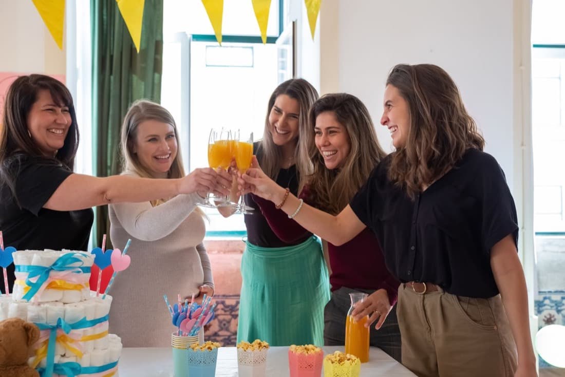 Guests celebrating together at a baby shower