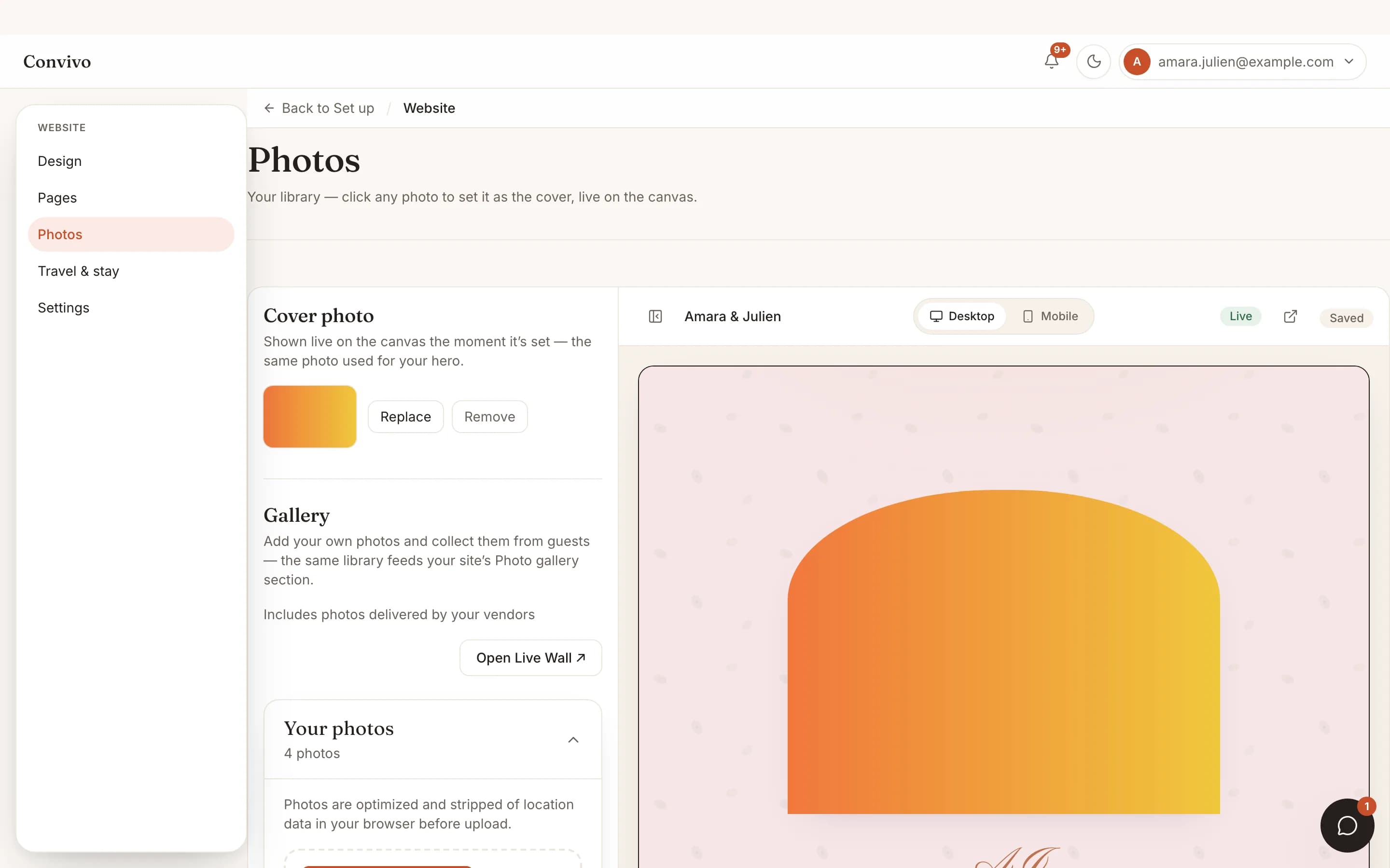 The event website's photo library feeding the cover photo and gallery.